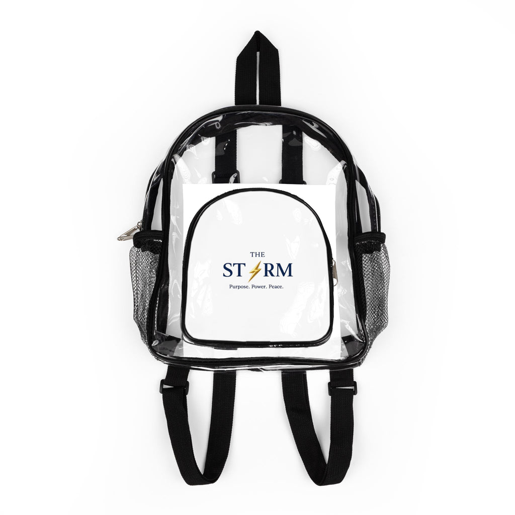 Custom Logo: THE STORM Clear Stadium Backpack — Transparent School & Event Clear Bag with Front Pocket