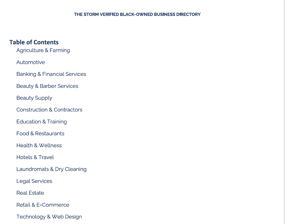 THE STORM Nationwide Black-Owned Business Directory ( 3-Page Sample Preview)
